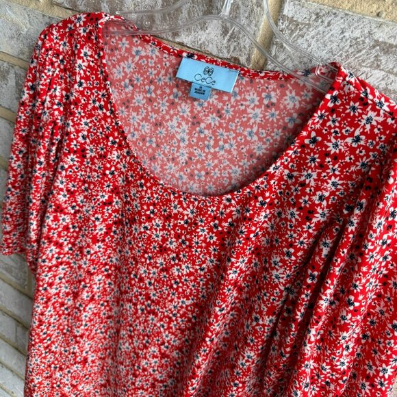 CeCe Short Sleeve Scoop Neck Floral Print Stretch Blouse Women's Size M - Picture 5 of 7